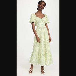 English Factory Yellow Floral Back Tiered Midi Dress $120